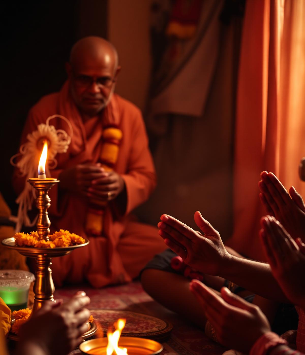 Certified pandit performing a puja for a family at home